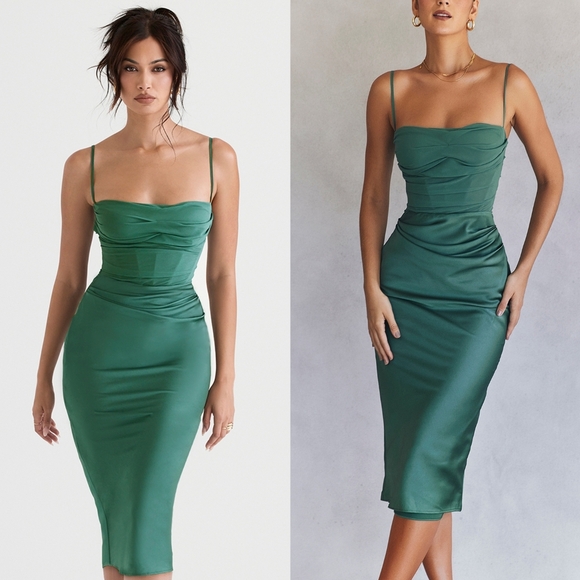 House of CB Dresses & Skirts - House Of CB 'Teia' Forest Draped Corset Midi Dress
